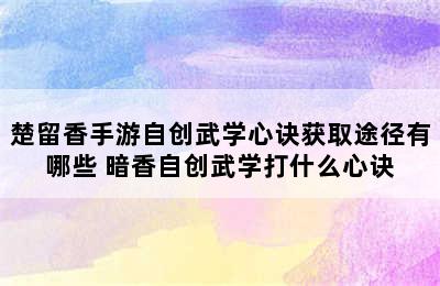 楚留香手游自创武学心诀获取途径有哪些 暗香自创武学打什么心诀